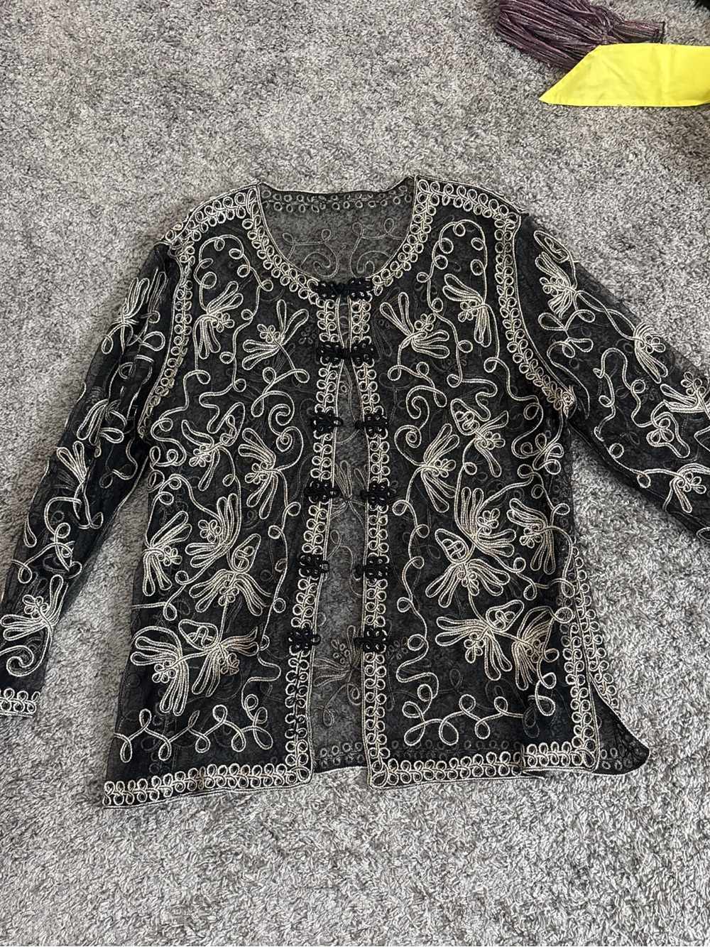 Black Embroidered Long-Sleeve Women's Sweater Cardigan